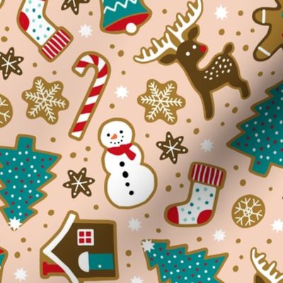 Christmas gingerbread cookies on blush