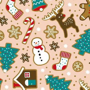 Christmas gingerbread cookies on blush