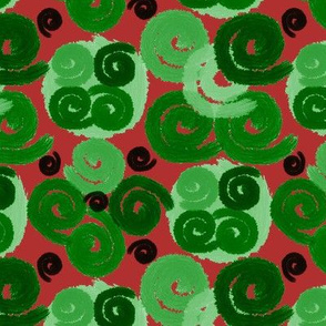 Green Spirals on Red