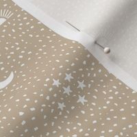 Boho universe sun moon and stars lunar magic summer spots Scandinavian style nursery neutral beige 