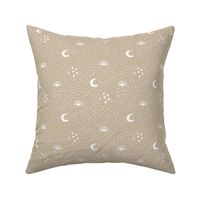 Boho universe sun moon and stars lunar magic summer spots Scandinavian style nursery neutral beige 