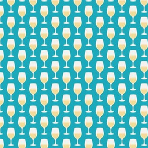 (small scale) White wine on teal - wine  glass - LAD20