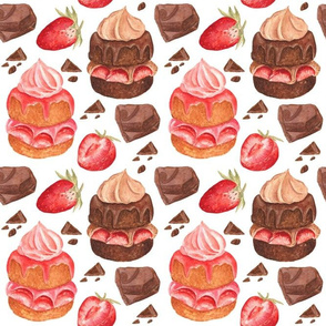 Chocolate and strawberry biscuits (on white)