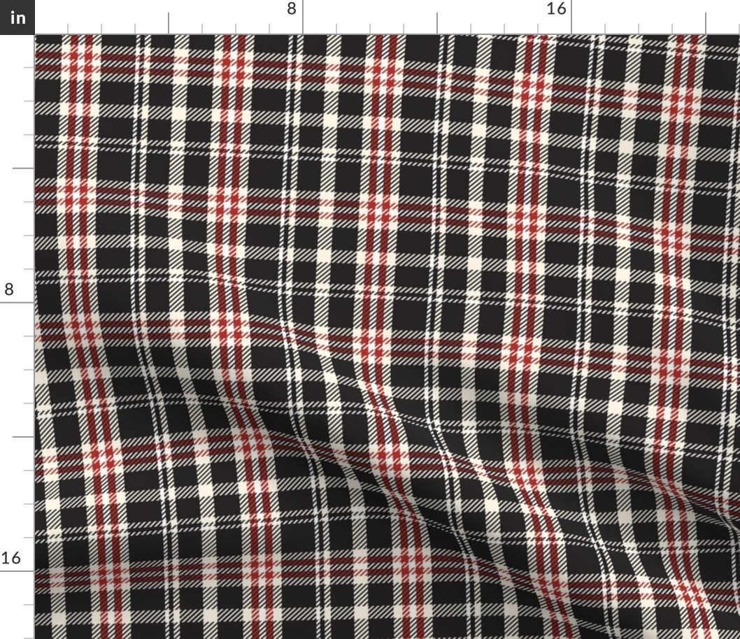 20-09m Fall Plaid Black White Cream Red Tartan