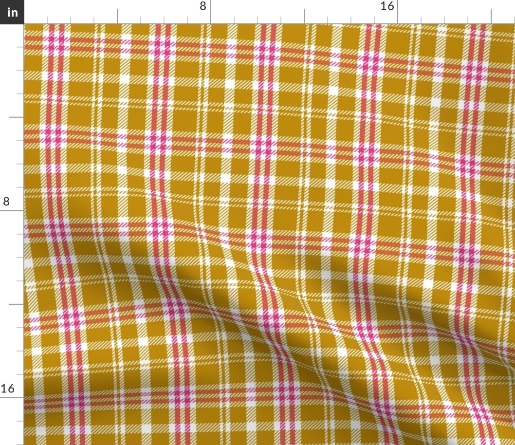 20-09l Fall Plaid Mustard Yellow White Hot Pink