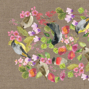 Winter Birds in the Garden Tea Towel Hanging {Linen}