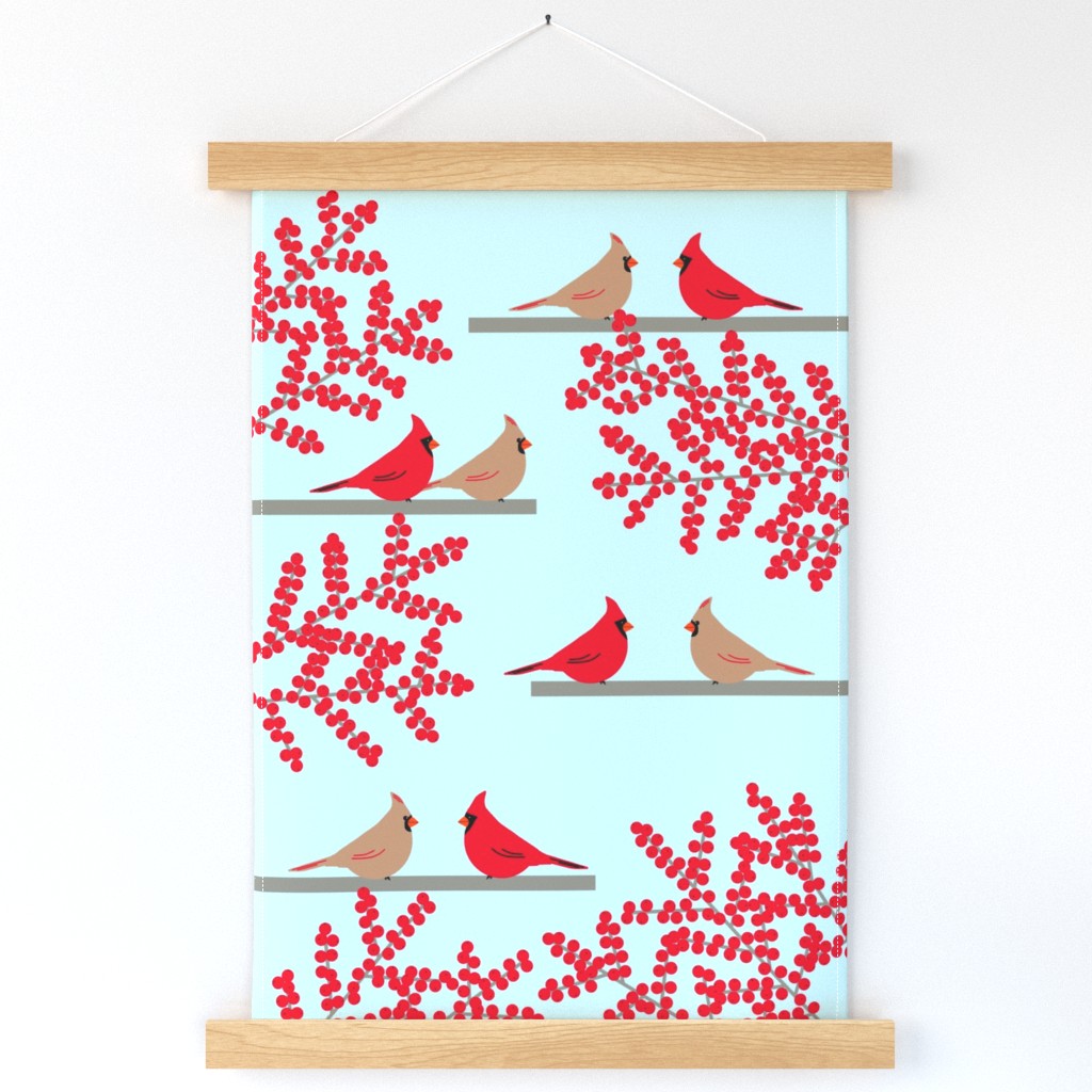 cardinals and winterberry stylized tea towel