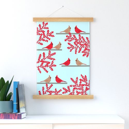 cardinals and winterberry stylized tea towel