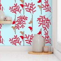 cardinals and winterberry stylized tea towel