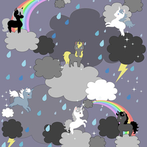 Playful Unicorns in the Rain