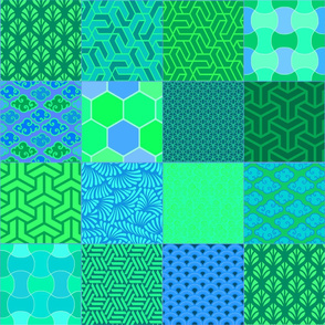 asian patchwork green aqua blue