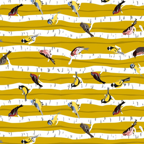 Tea towel: Songbirds sitting in the birch