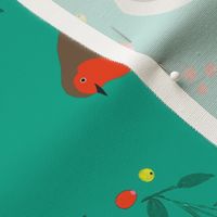 Winter Seasonal Robin & Berries  Garden Bird Tea towel