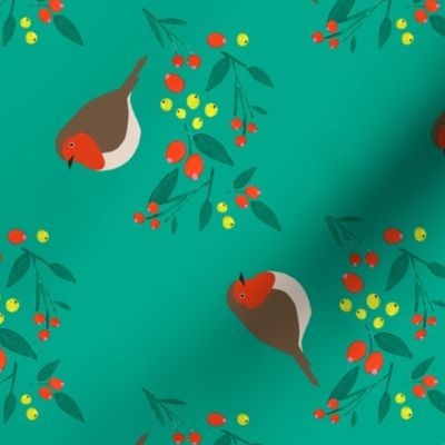 Winter Seasonal Robin & Berries  Garden Bird Tea towel