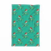 Winter Seasonal Robin & Berries  Garden Bird Tea towel