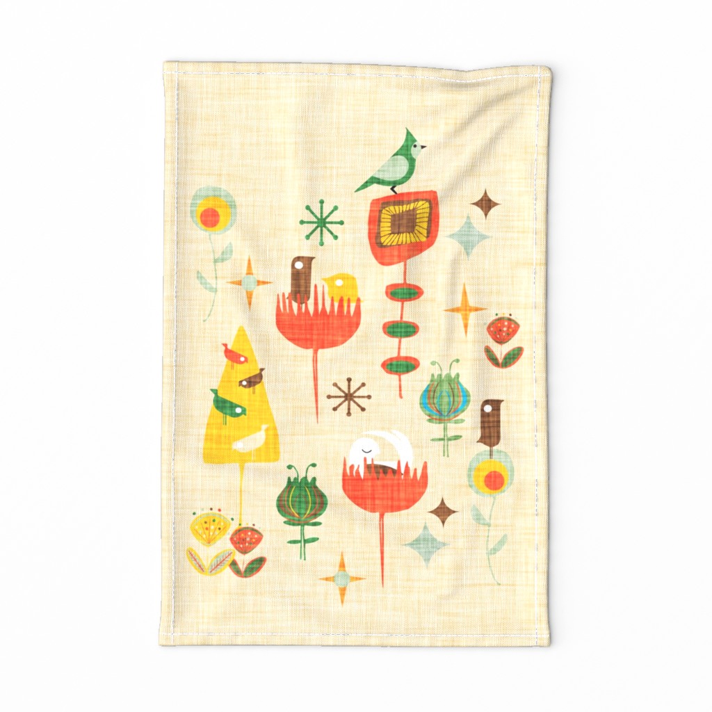 Backyard Winter Birds Tea Towel Pearl Orange