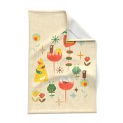 Backyard Winter Birds Tea Towel Pearl Orange