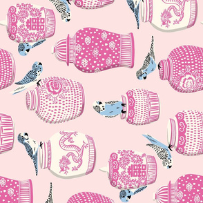 budgies and ginger jars/pink/rotated