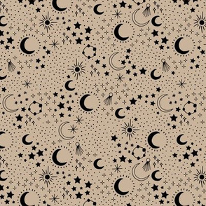 Mystic Universe party sun moon phase and stars sweet dreams night latte beige