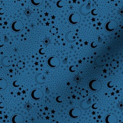 Mystic Universe party sun moon phase and stars sweet dreams night classic blue