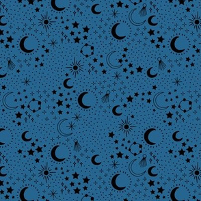 Mystic Universe party sun moon phase and stars sweet dreams night classic blue