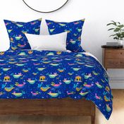 Winter Birds Pattern Blue Night