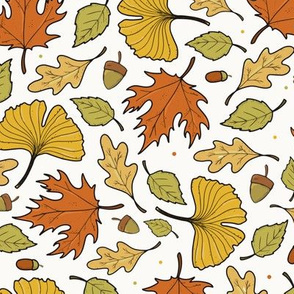 Fall Holiday Leaves Design Light Brown Brown Orange Autumn Fabric