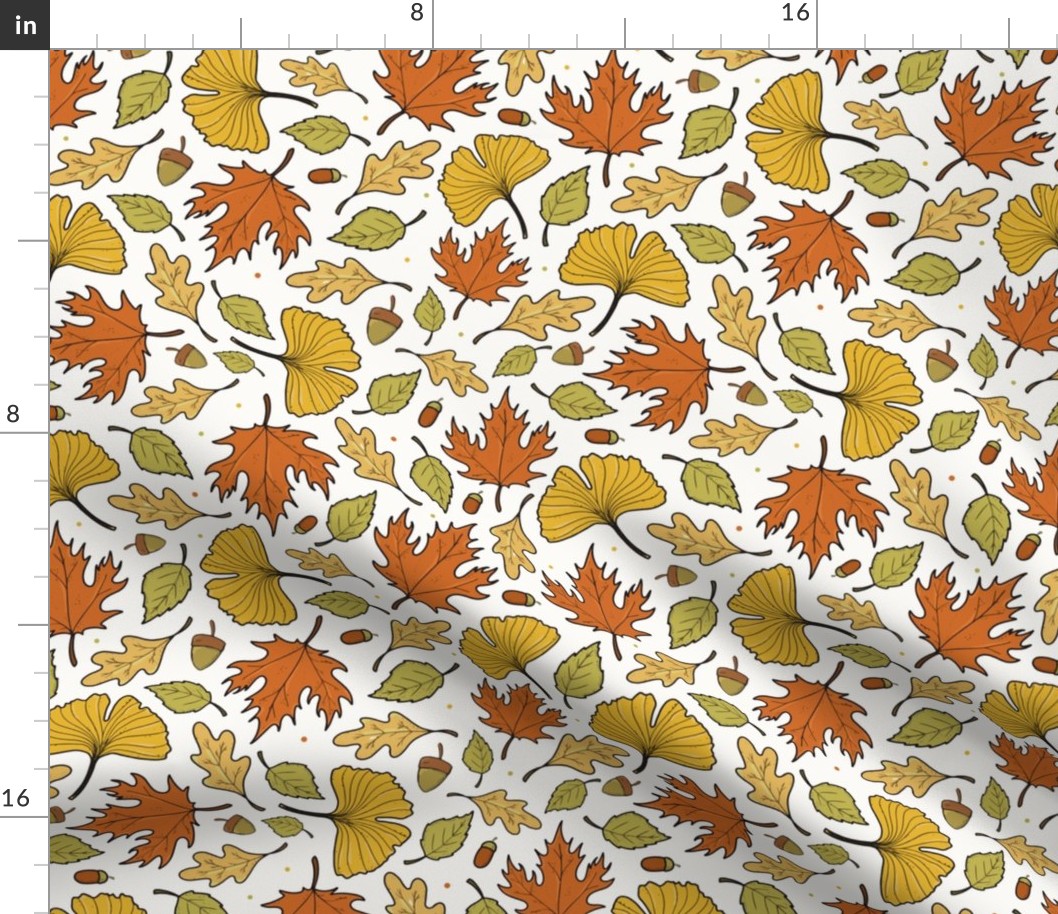 Fall Holiday Leaves Design Light Brown Brown Orange Autumn Fabric