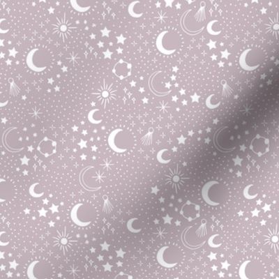 Mystic Universe party sun moon phase and stars sweet dreams night soft mauve lilac white