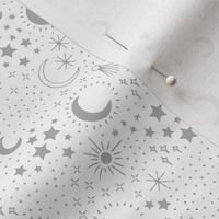 Mystic Universe party sun moon phase and stars sweet dreams night soft gray white