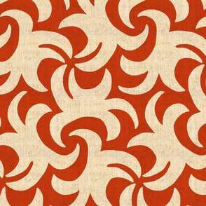 Cream on Red Linen Texture Whirling Sprouts