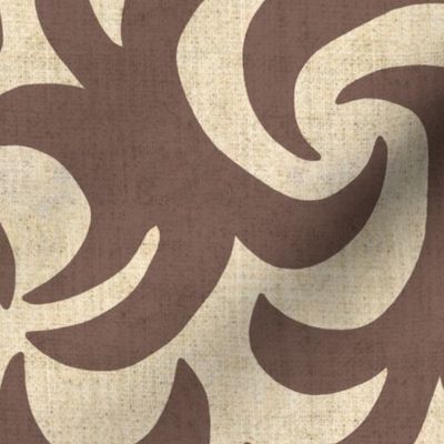 Brown on Cream Linen Texture Whirling Sprouts