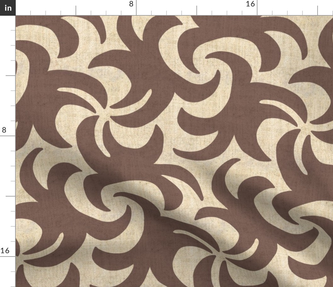Brown on Cream Linen Texture Whirling Sprouts