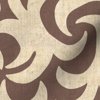 Cream on Brown Linen Texture Whirling Sprouts