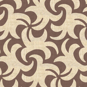 Cream on Brown Linen Texture Whirling Sprouts