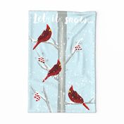 Red Christmas Bird - Let it snow Tea Towel