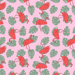 flamingo taco on pink with palm