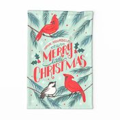 Merry Christmas Winter Birds Tea Towel