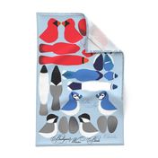 Backyard Winter Birds cut and sew on a tea towel