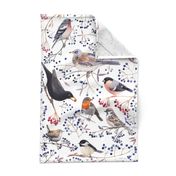 Winter Birds Tea Towel