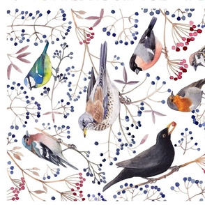 Winter Birds Tea Towel