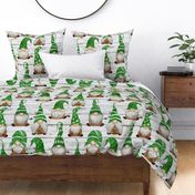 Green Watercolor Gnomes on Shiplap - large scale 