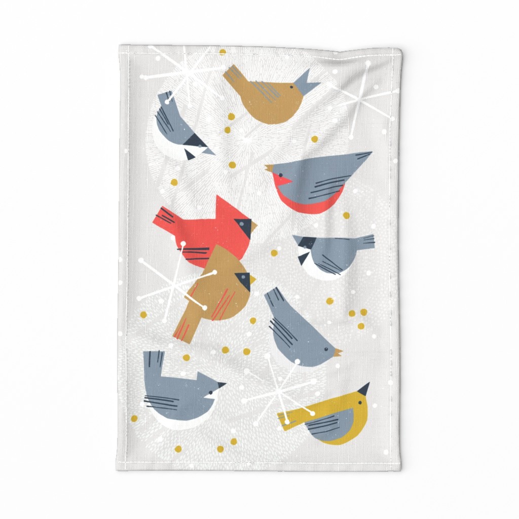 Papercut South Carolina Winter Backyard Bird Tea Towel M+M Cloud by Friztin