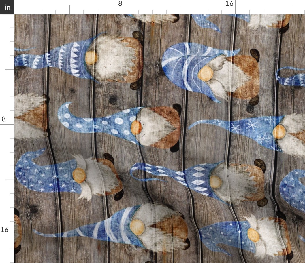 Blue Gnomes on Barn Wood rotated - large scale