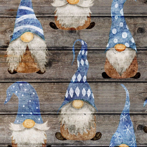 Blue Gnomes on Barn Wood- large scale