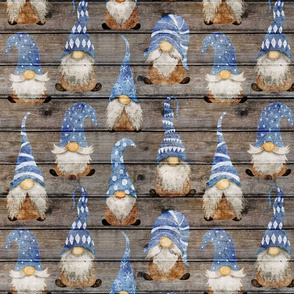 Blue Gnomes on Barn Wood - medium scale 