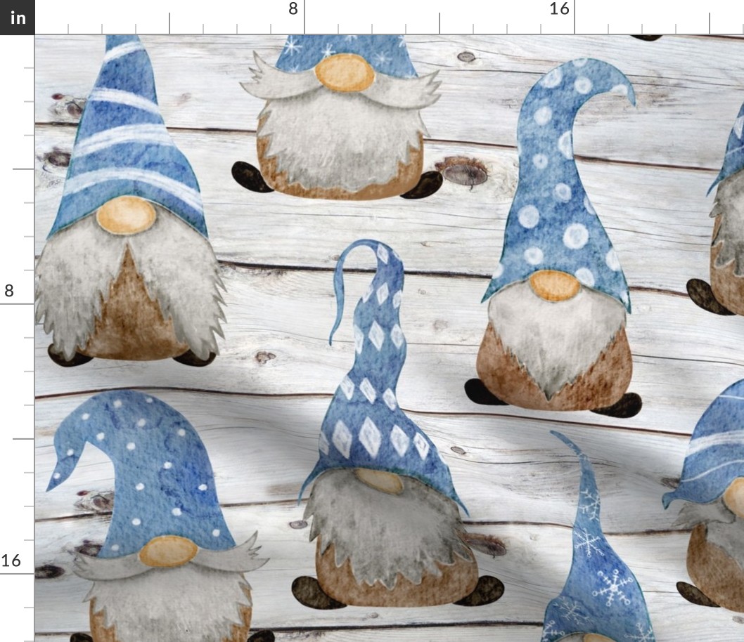 Blue Gnomes on Shiplap - large scale