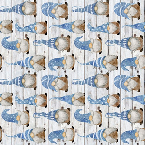 Blue Gnomes on Shiplap rotated - medium scale