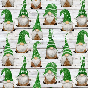 Green Watercolor Gnomes on Shiplap - medium scale 