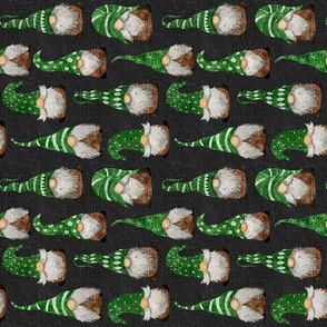 Green Watercolor Gnomes on Dark Grey Linen rotated - medium scale 